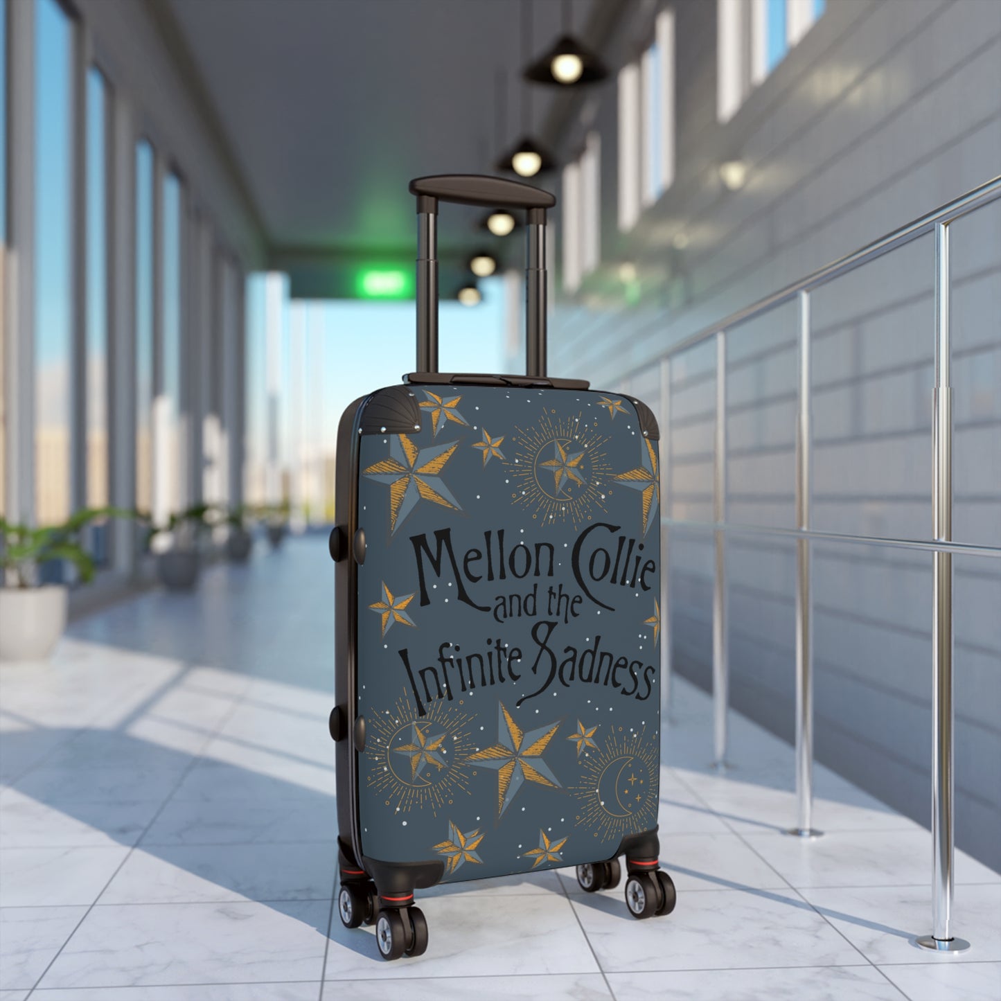 Smashing Pumpkins suitcase gray background golds stars Mellon Collie & Infinite Sadness in airport