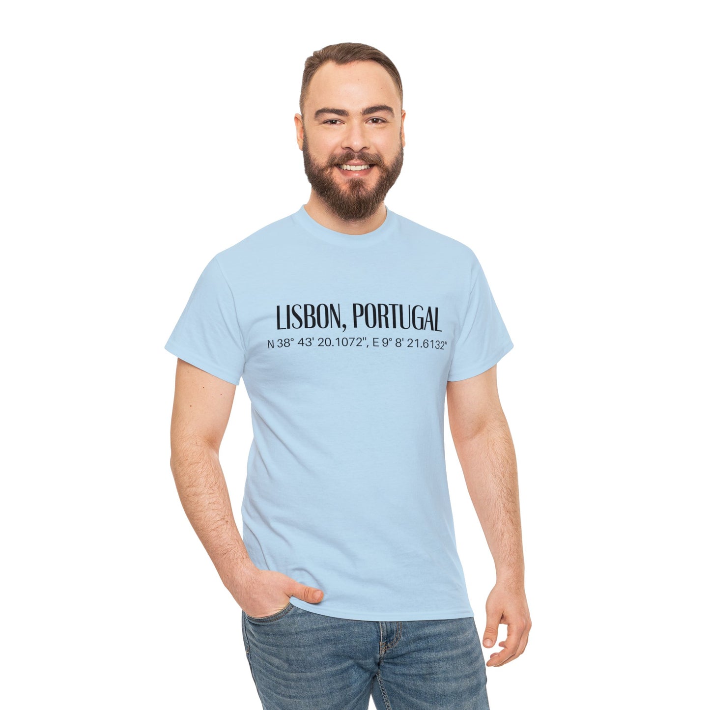 Lisbon, Portugal Coordinates T-Shirt, Modern Travel Tee