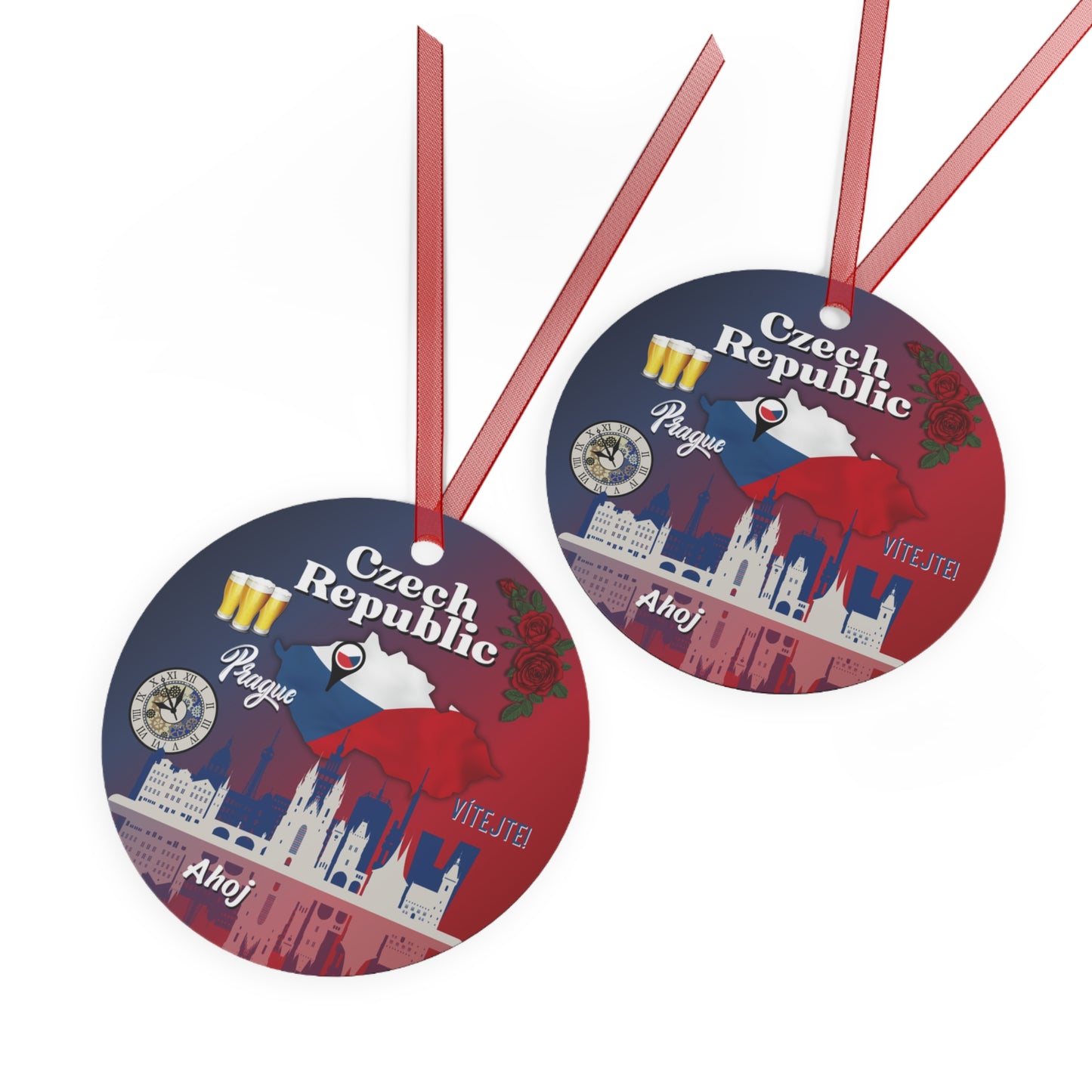 Czech Republic Ornament | Travel-Inspired Souvenir, Keepsake Modern Gift | Praha Czechia Clock Beer