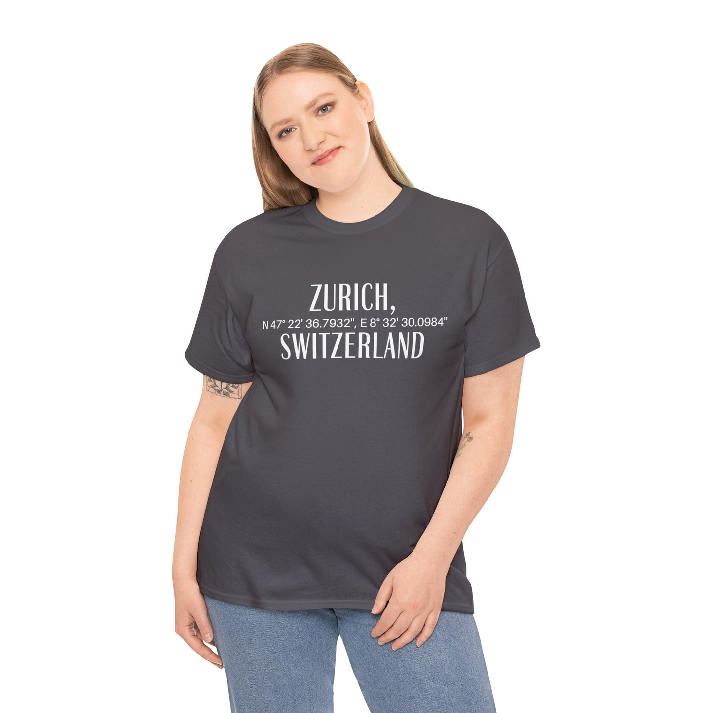 Zurich, Switzerland Coordinates T-Shirt, Modern Travel Tee