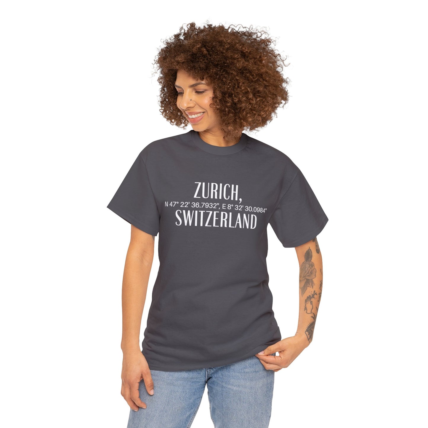 Zurich, Switzerland Coordinates T-Shirt, Modern Travel Tee
