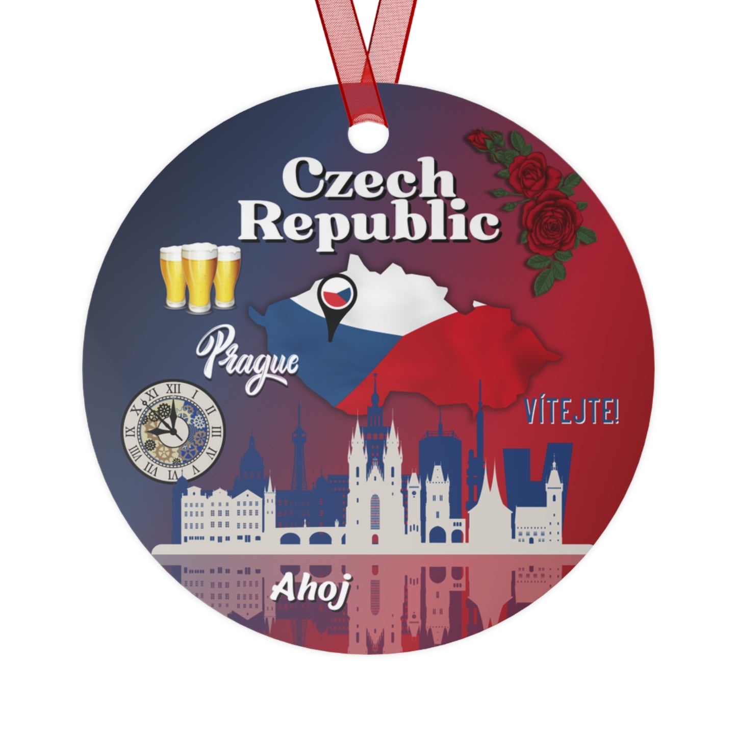 Czech Republic Ornament | Travel-Inspired Souvenir, Keepsake Modern Gift | Praha Czechia Clock Beer