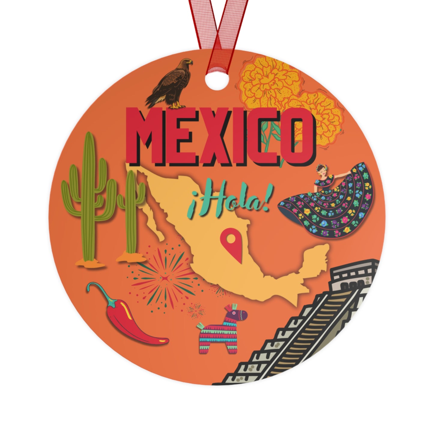 Mexico Ornament | Travel-Inspired Souvenir, Keepsake Gift | Mexican Cactus Pepper Piñata México Glossy