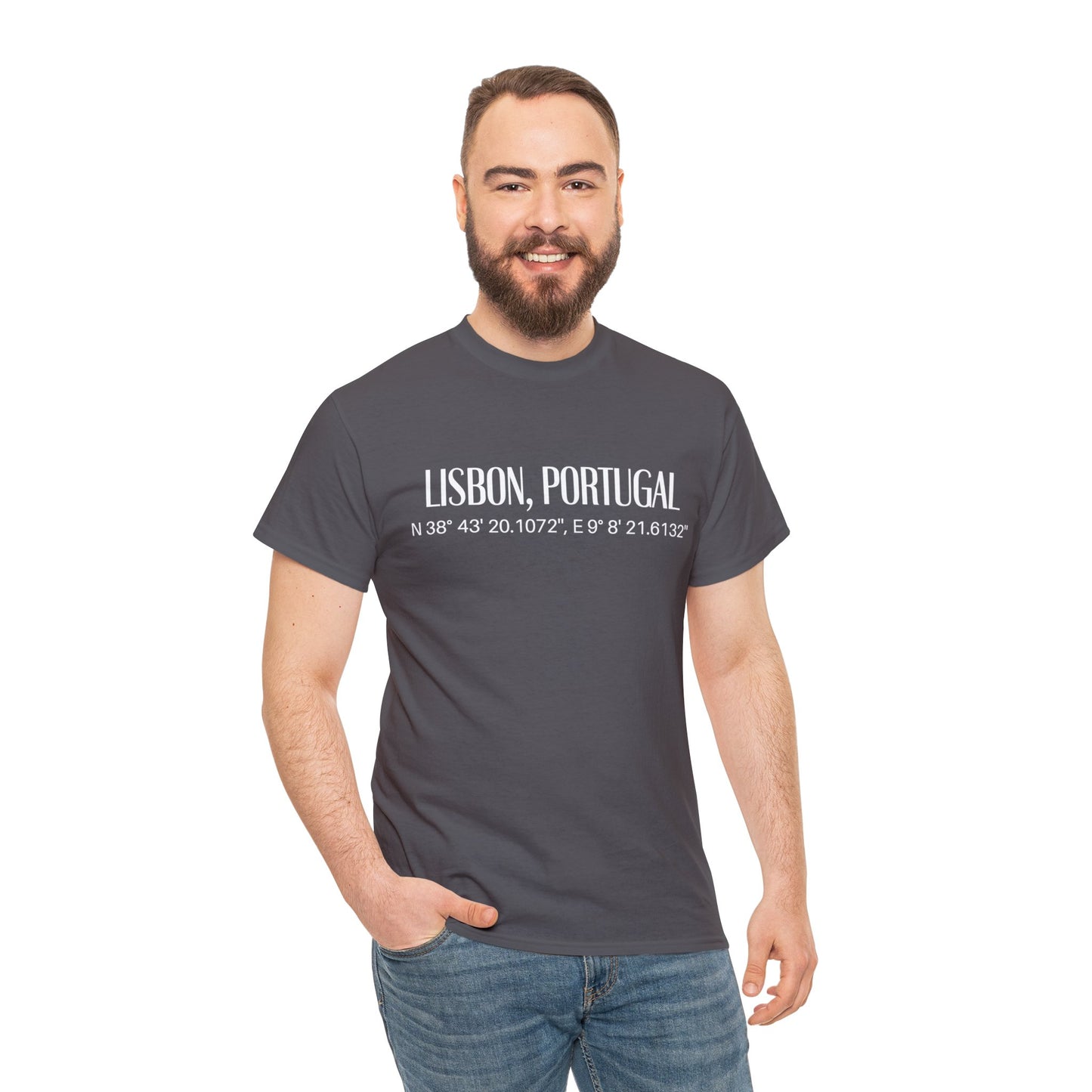 Lisbon, Portugal Coordinates T-Shirt, Modern Travel Tee