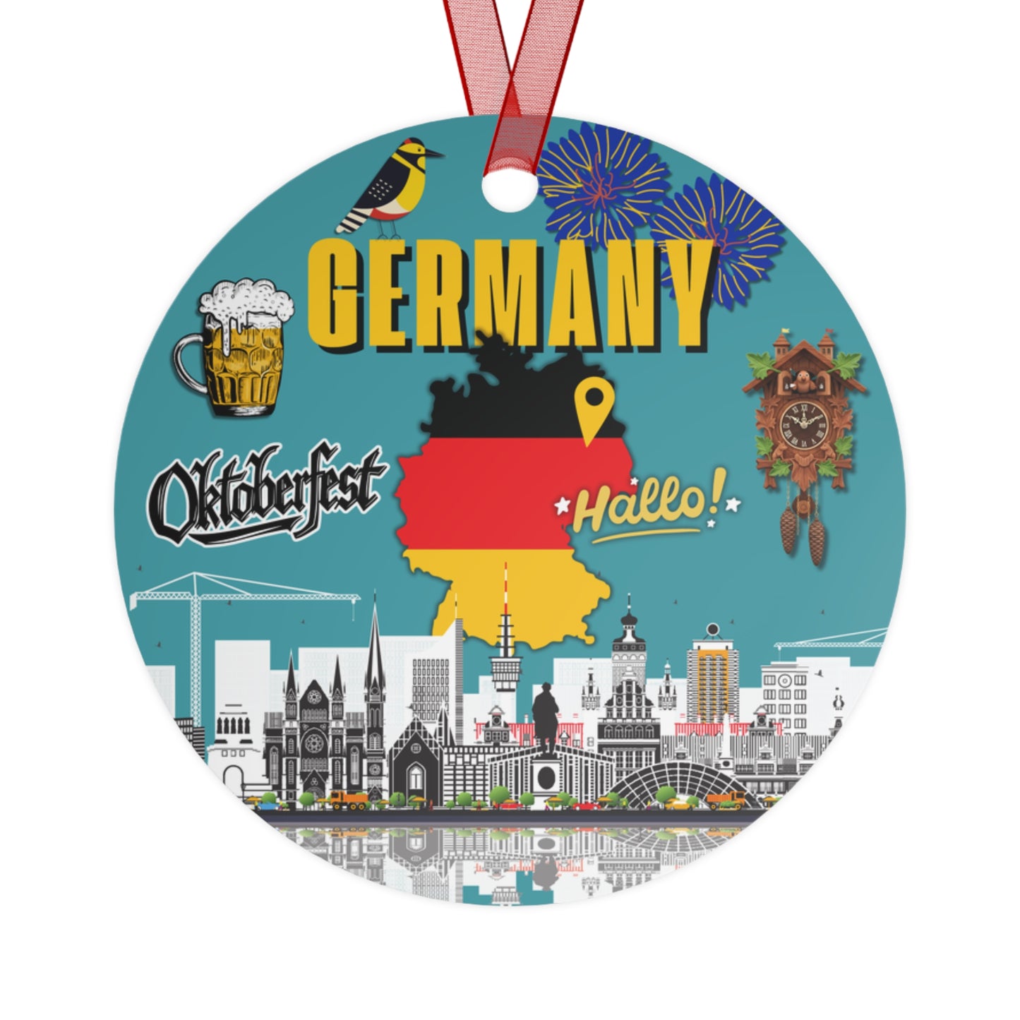 Germany Travel-Inspired Ornament | 3.5” Double-Sided Metal Keepsake Year-Round Deutsches Geschenk