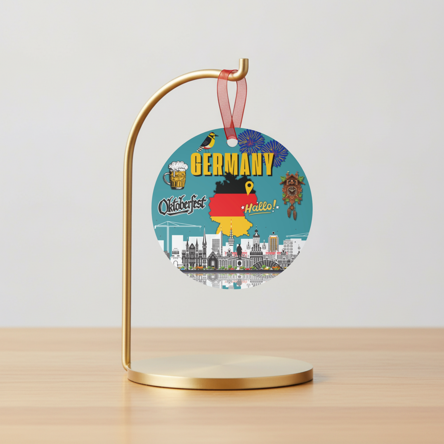 Germany Travel-Inspired Ornament | 3.5” Double-Sided Metal Keepsake Year-Round Deutsches Geschenk