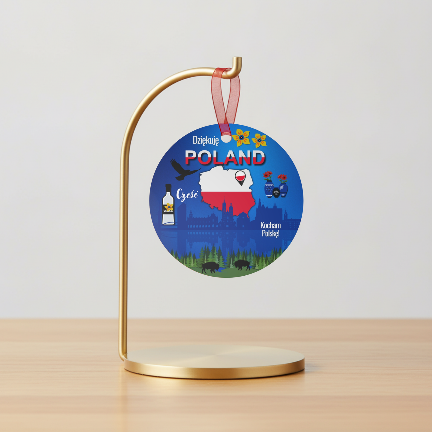 Poland Ornament | Double Sided Keepsake Gift | Polish Pottery Vodka Glossy