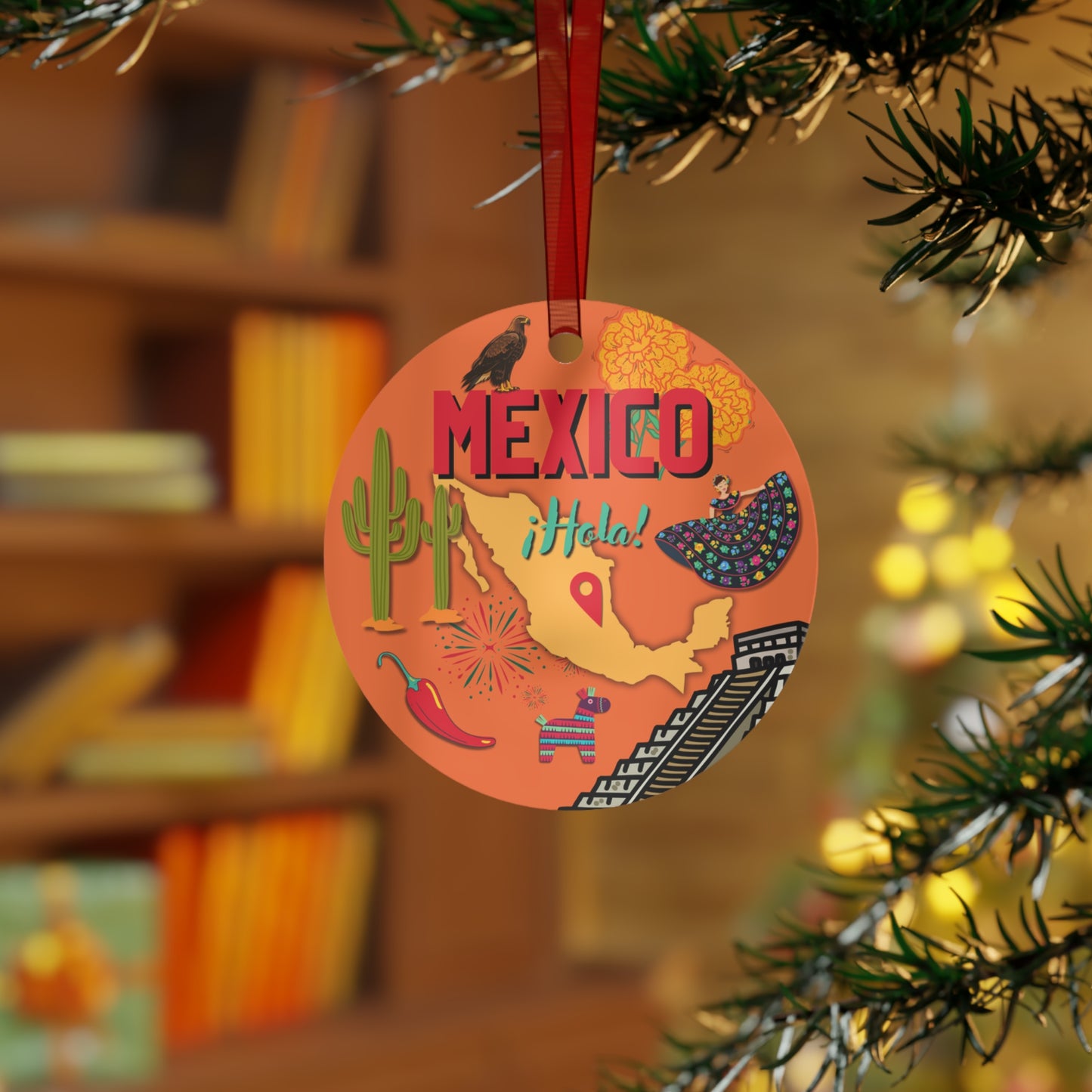 Mexico Ornament | Travel-Inspired Souvenir, Keepsake Gift | Mexican Cactus Pepper Piñata México Glossy