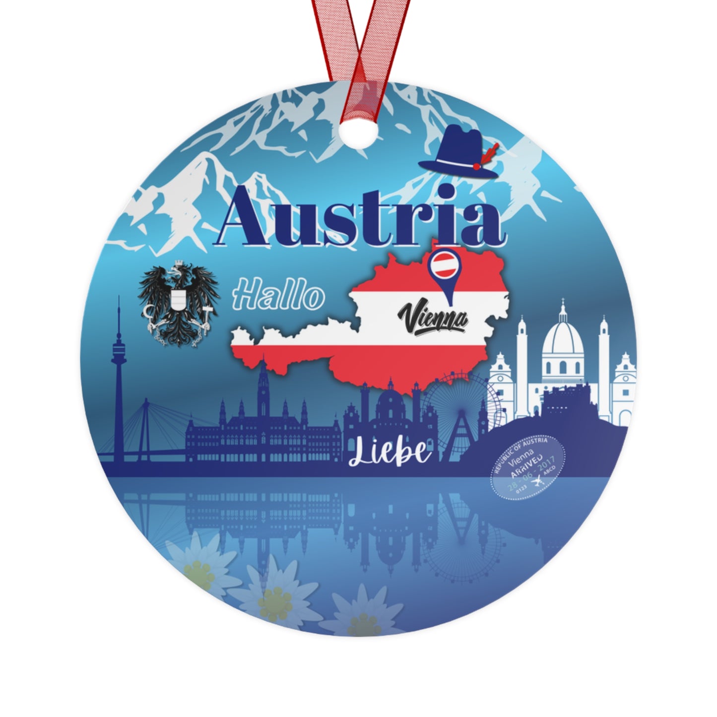 Austria Ornament | Double Sided Travel-Inspired Christmas Keepsake Gift | Wien Vienna Alps