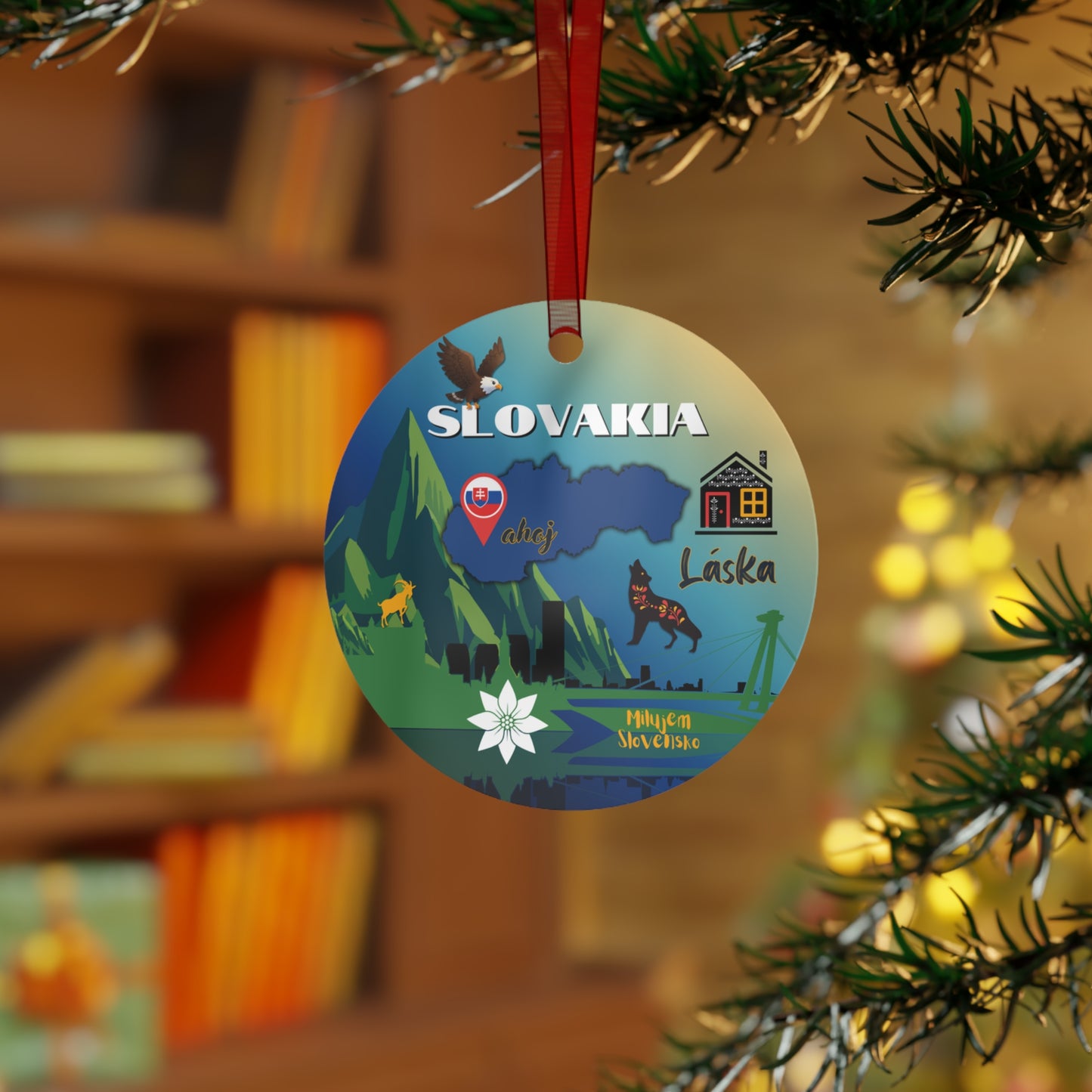 Slovakia Ornament | Double Sided Travel-Inspired Christmas Keepsake Gift | Slovakian Folk Art Goat Glossy