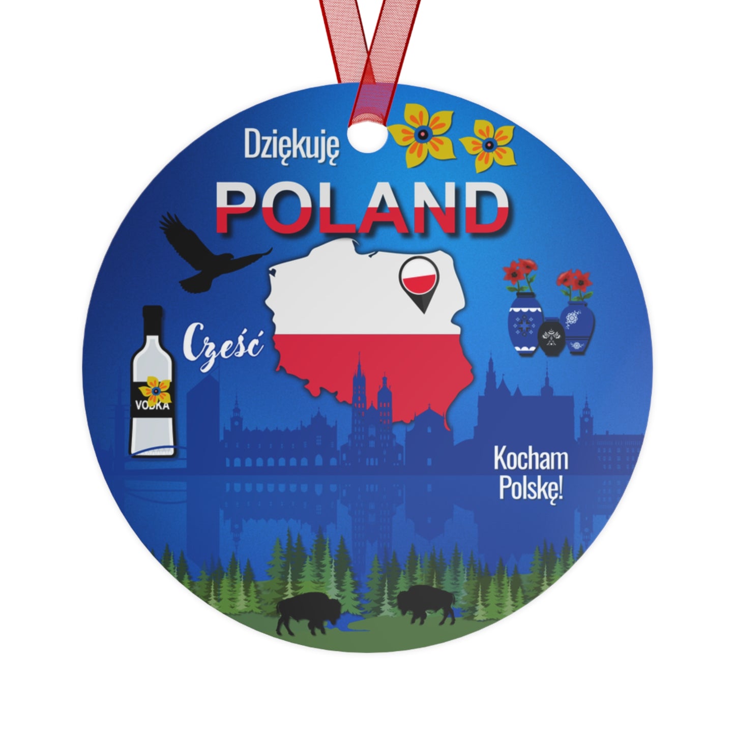 Poland Ornament | Double Sided Keepsake Gift | Polish Pottery Vodka Glossy
