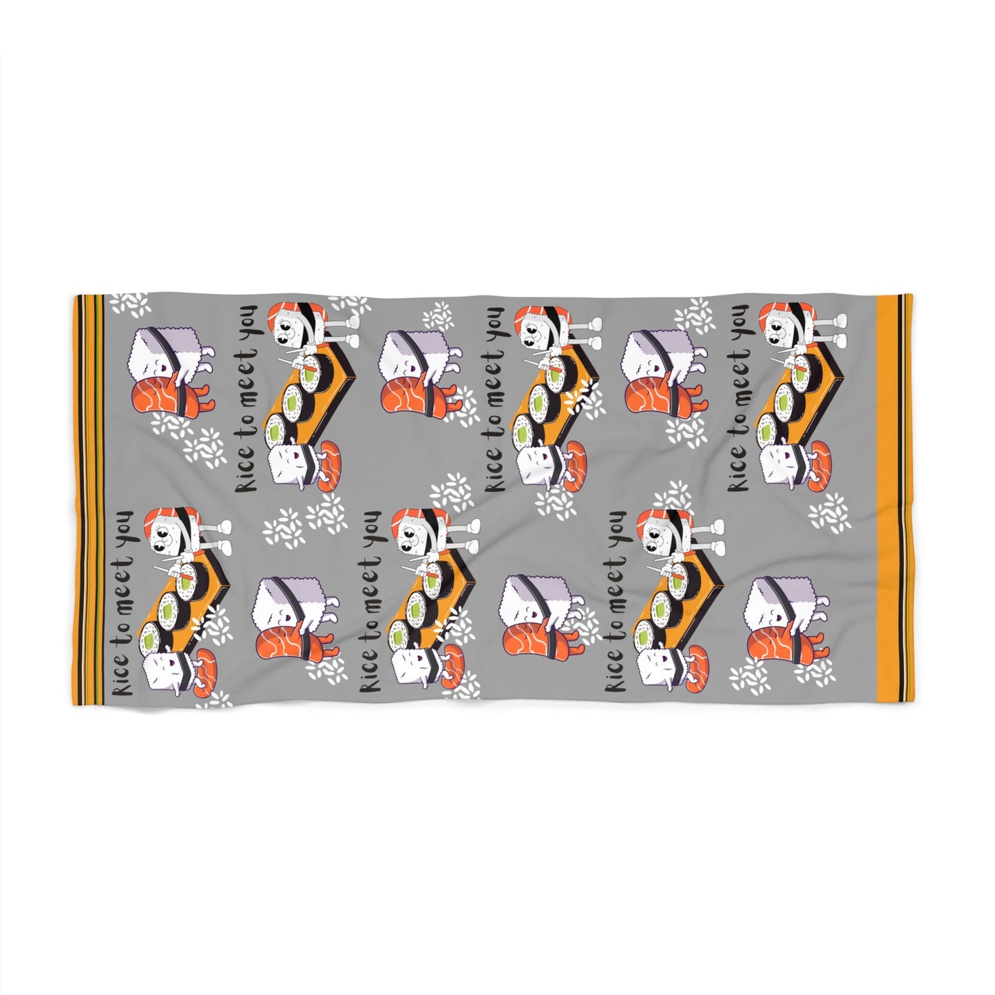 "Rice to Meet You" Beach Towel – Cute Sushi Pun Art Atlas Wanderlust