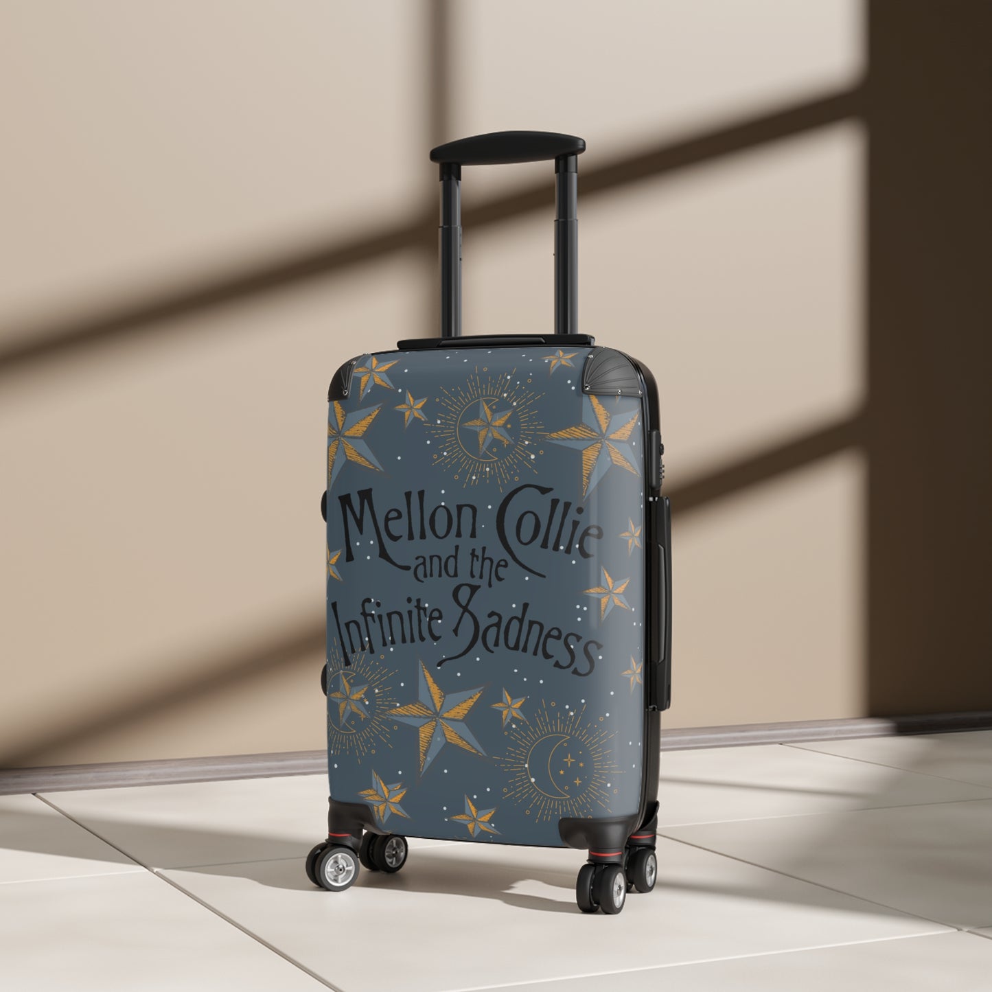 Smashing Pumpkins suitcase gray background golds stars Mellon Collie & Infinite Sadness in lobby