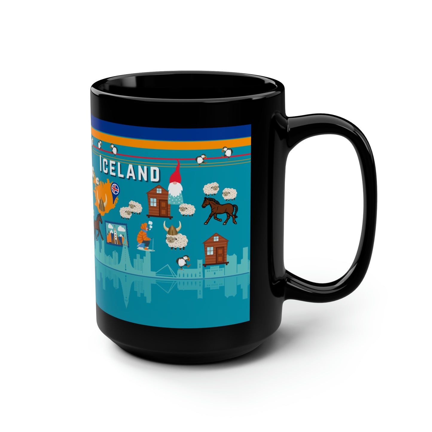 Iceland Mug Vikings Puffins Large 15 oz
