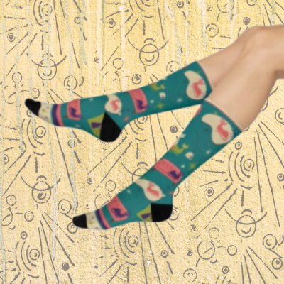 MCM Retro Feline Cat Socks Unisex Adult Stretchy Mid Calf Original