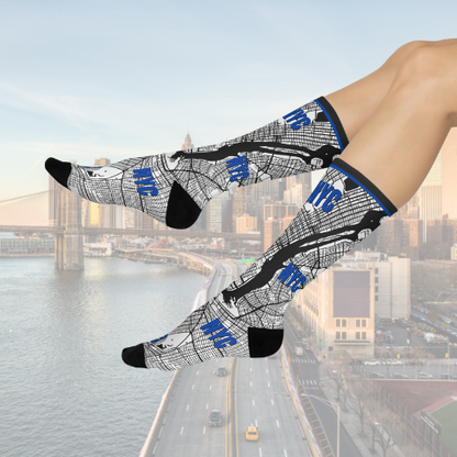 NYC Socks Blue Map Wall Street Unisex Adult Stretchy Mid Calf
