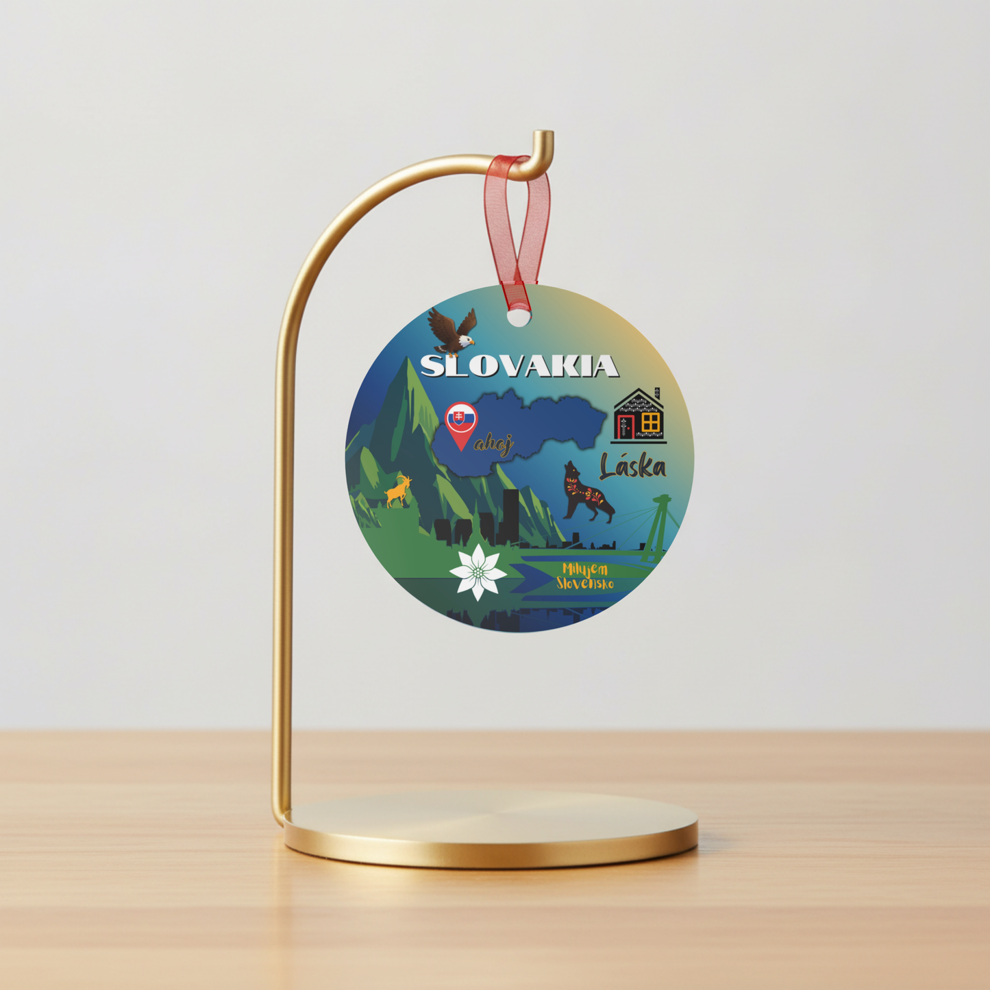 Slovakia Ornament | Double Sided Travel-Inspired Christmas Keepsake Gift | Slovakian Folk Art Goat Glossy