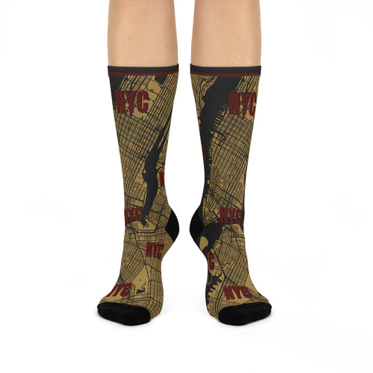 NYC Socks Gold Map Times Square Unisex Adult Stretchy