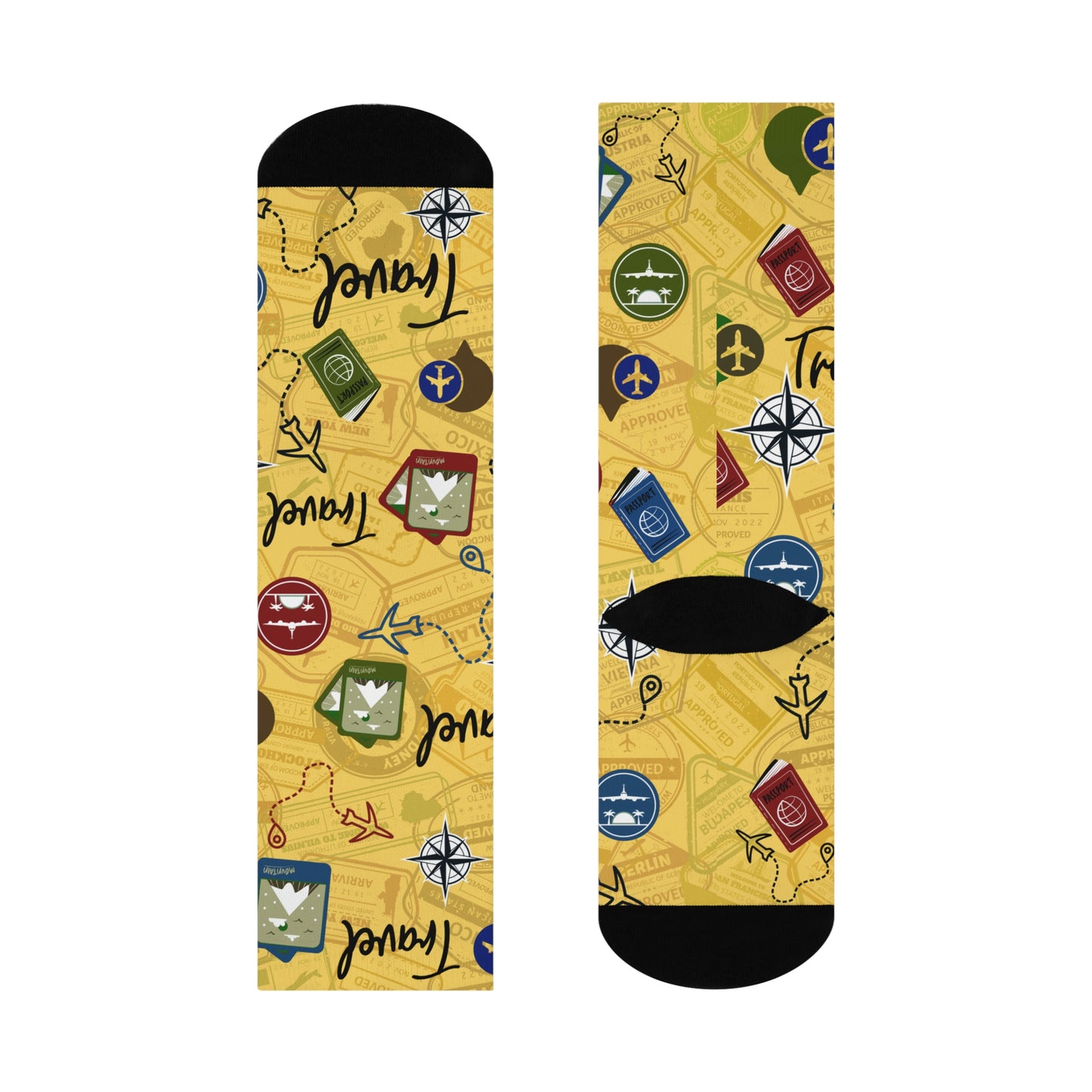 Travel Socks Yellow Compass Unisex Adult Stretchy Mid Calf Original