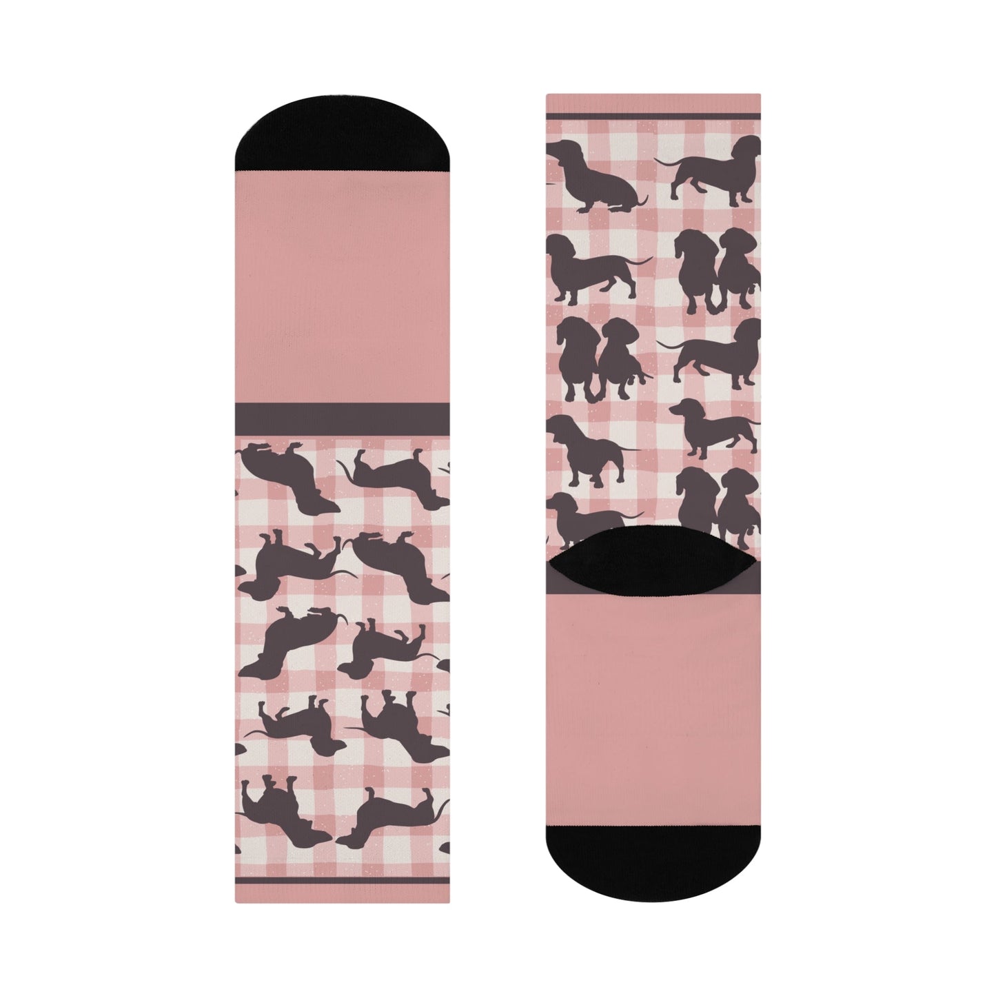 Dachshund Socks Gingham Unisex Adult Stretchy Mid Calf Original Atlas Wanderlust