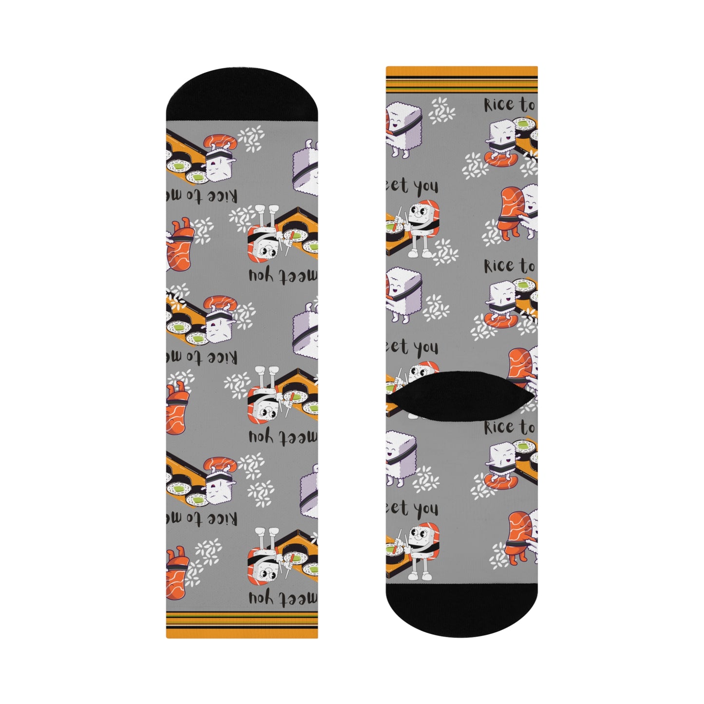 Sushi "Rice To Meet You" Socks Food Pun Unisex Adult Stretchy Mid Calf Original