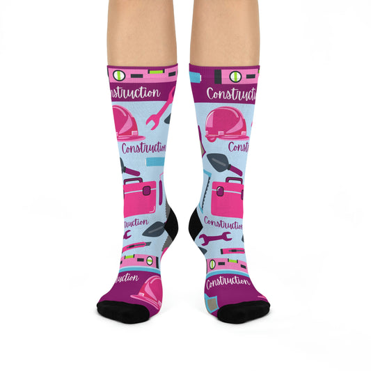 Construction Worker Socks Pink Unisex Adult Stretchy Mid Calf Original