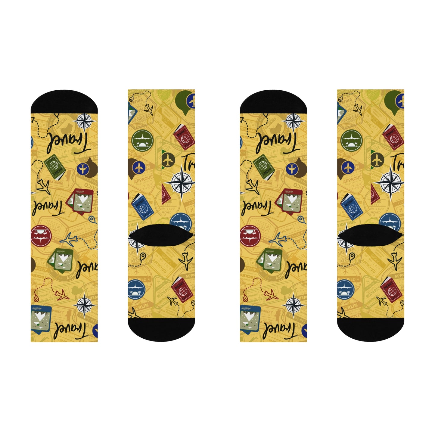 Travel Socks Yellow Compass Unisex Adult Stretchy Mid Calf Original