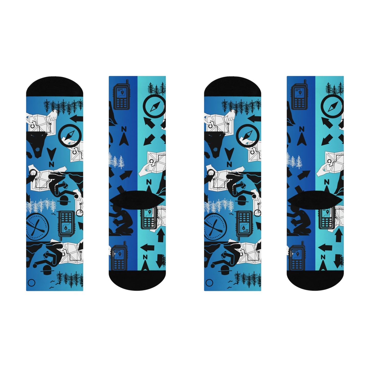 Geocaching Socks iconography caching gps, trees, compass, maps, arrows, geocachers