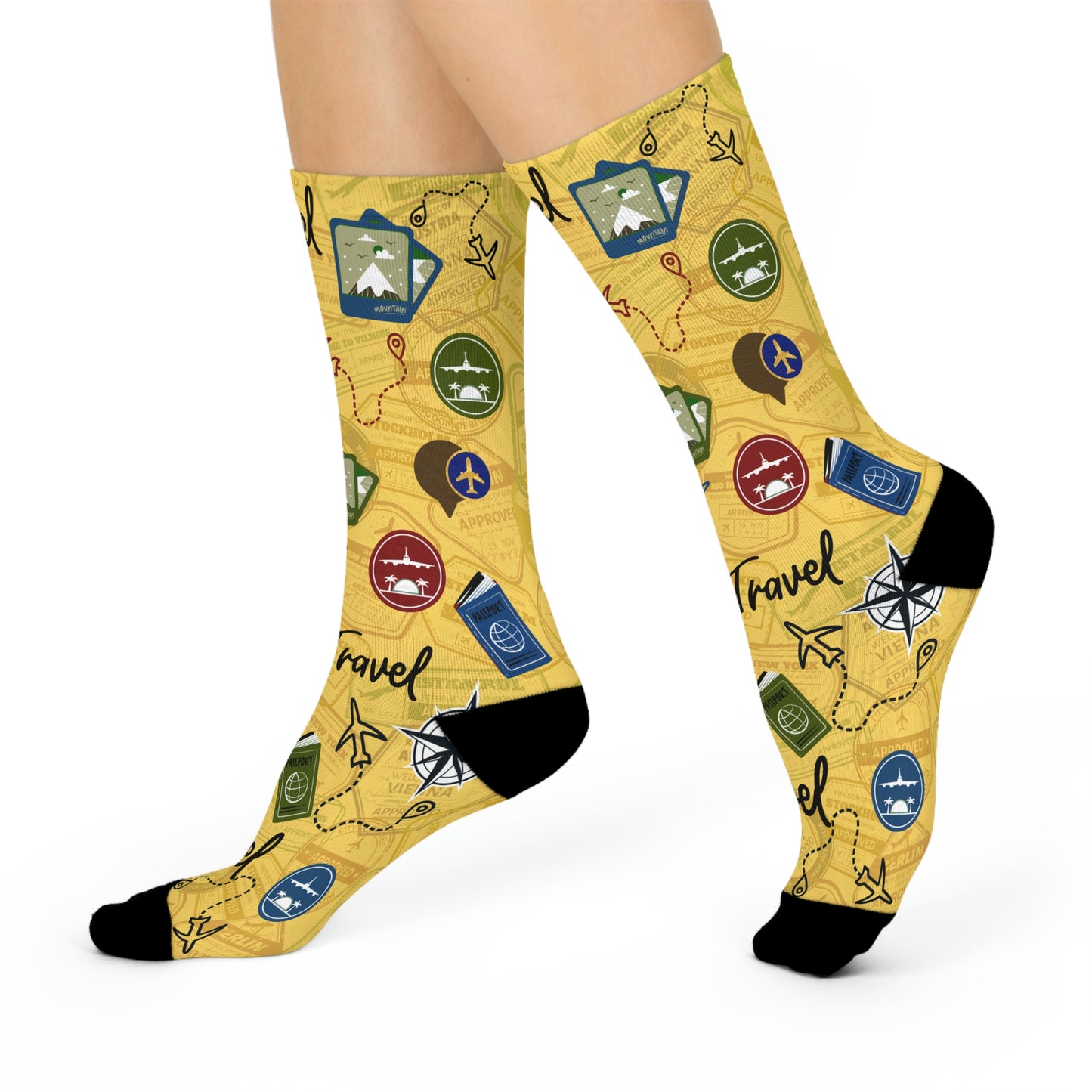 Travel Socks Yellow Compass Unisex Adult Stretchy Mid Calf Original