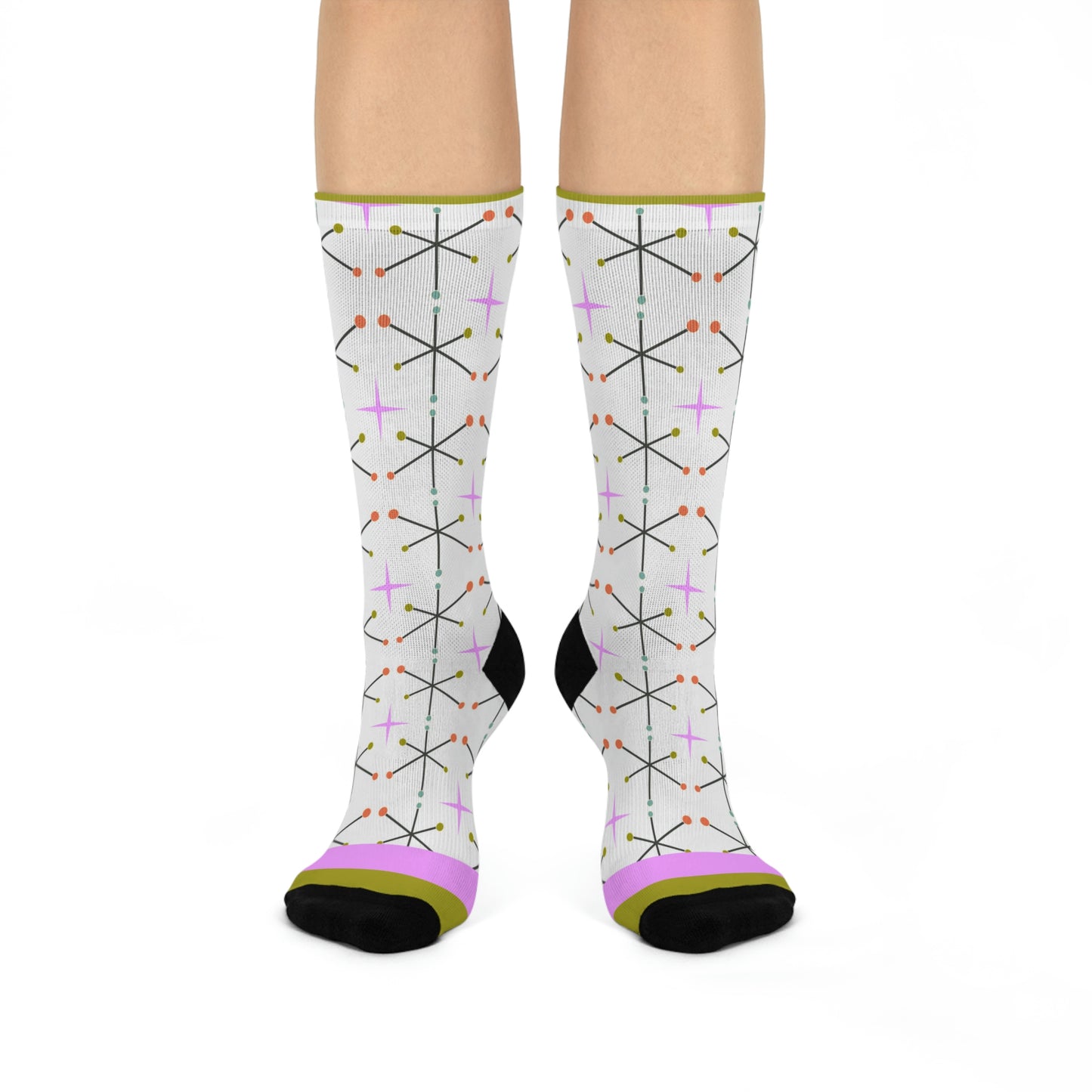 Vintage Starburst Socks Motif Unisex Adult Stretchy Mid Calf Original