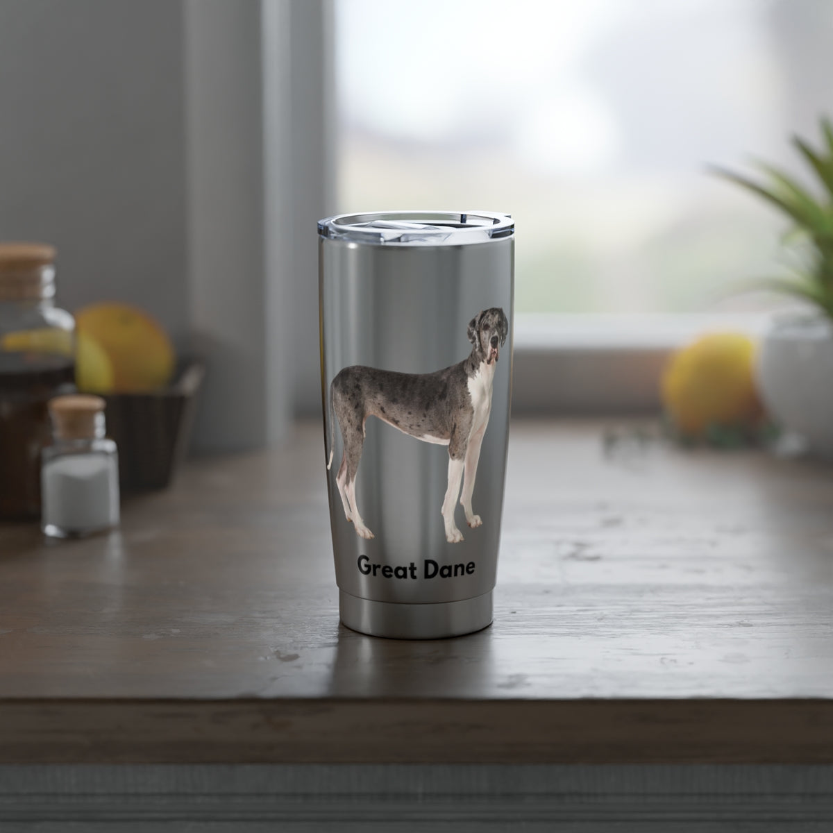 Great Dane 20 oz tumbler, stainless steel, practical drink carrier, fits in car drink holder - The Dapper Dogg