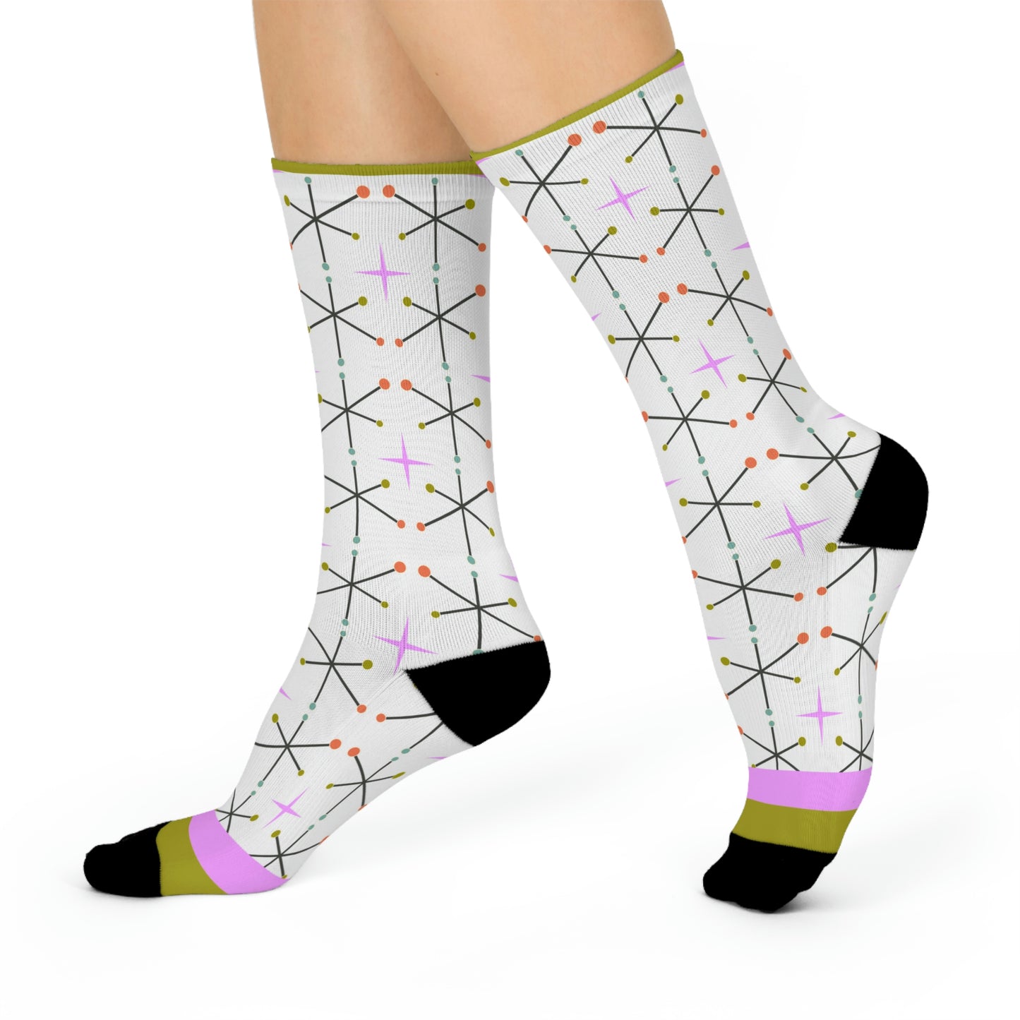 Vintage Starburst Socks Motif Unisex Adult Stretchy Mid Calf Original