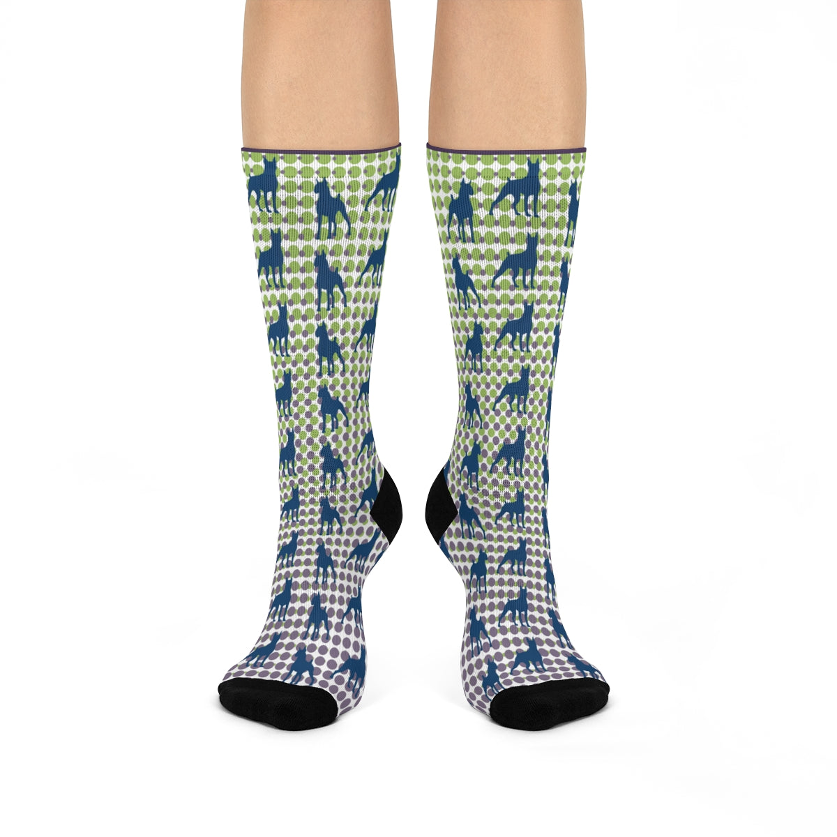 Boxer Dog Crew Socks, blue Boxers on digital looking background, men's, women's, and teens unisex socks - The Dapper Dogg