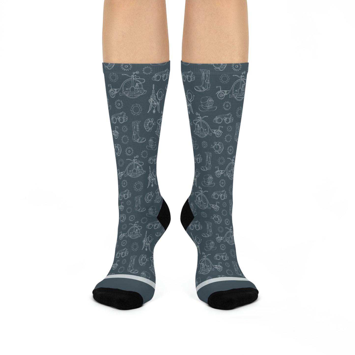 Steampunk Socks Slate Unisex Adult Stretchy Mid Calf Original