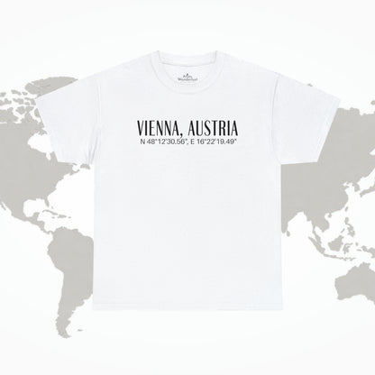 Vienna, Austria Coordinates T-Shirt, Modern Travel Tee