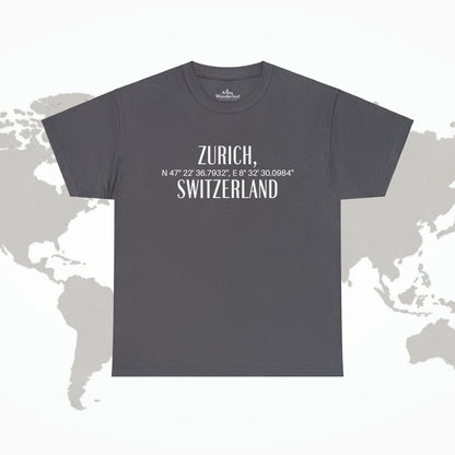 Zurich, Switzerland Coordinates T-Shirt, Modern Travel Tee