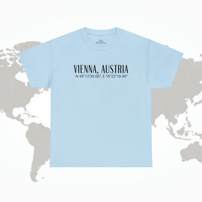 Vienna, Austria Coordinates T-Shirt, Modern Travel Tee