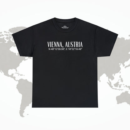 Vienna, Austria Coordinates T-Shirt, Modern Travel Tee