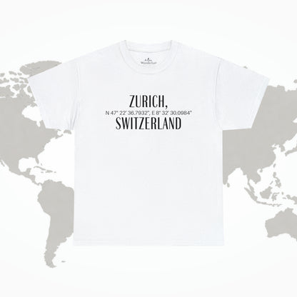 Zurich, Switzerland Coordinates T-Shirt, Modern Travel Tee