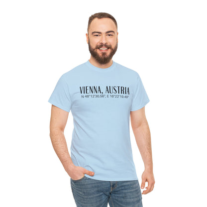 Vienna, Austria Coordinates T-Shirt, Modern Travel Tee