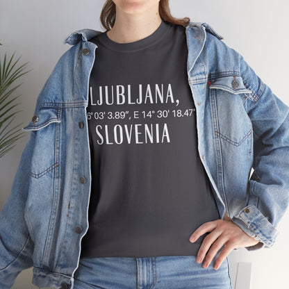 Ljubjana Slovenia Coordinates Tee, Modern Travel Tee