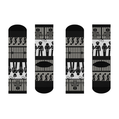Criminal Socks | Unisex, One Size, Mid-Calf, Crew | Stretchy, Comfortable | Lawyer Police Law Arrest Behind Bars