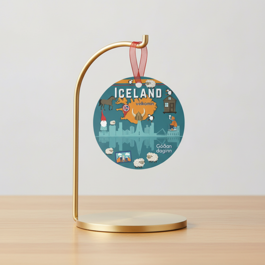 Iceland Metal Ornament, Unique Travel Souvenir, Keepsake, Perfect Gift Modern
