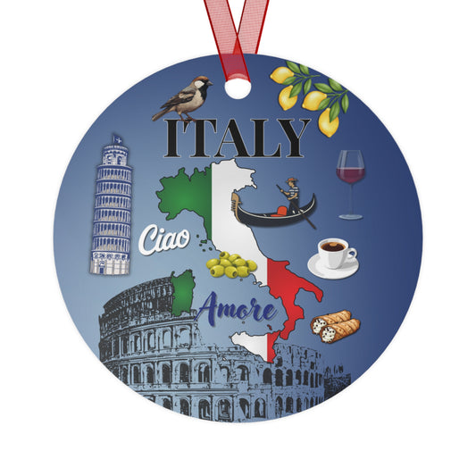 Italy Ornament | Travel-Inspired Souvenir, Keepsake Modern Gift | Italia Pisa Olives Wine Amore Glossy