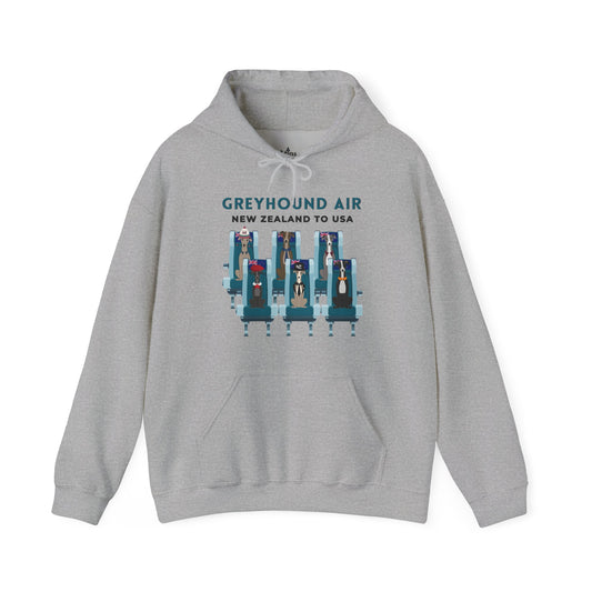 Greyhound Air Hooded Sweatshirt, New Zealand to USA Classic Fit, Original Design, Unisex