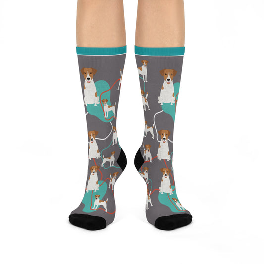 Jack Russel Terrier Crew Socks! Unisex Mid Calf Crew Colorful Trendy Stretchy