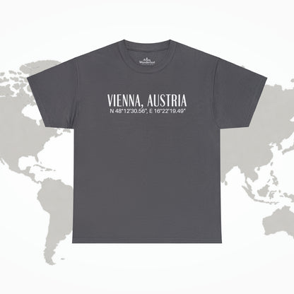 Vienna, Austria Coordinates T-Shirt, Modern Travel Tee