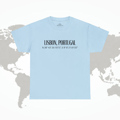 Lisbon, Portugal Coordinates T-Shirt, Modern Travel Tee