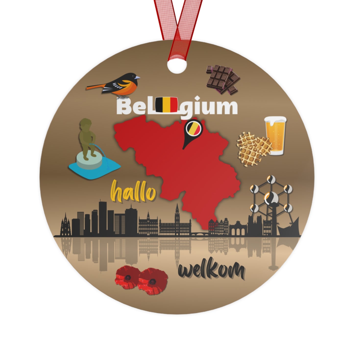 Belgium Ornament | Travel-Inspired Souvenir, Keepsake Modern Gift | Waffles Chocolate