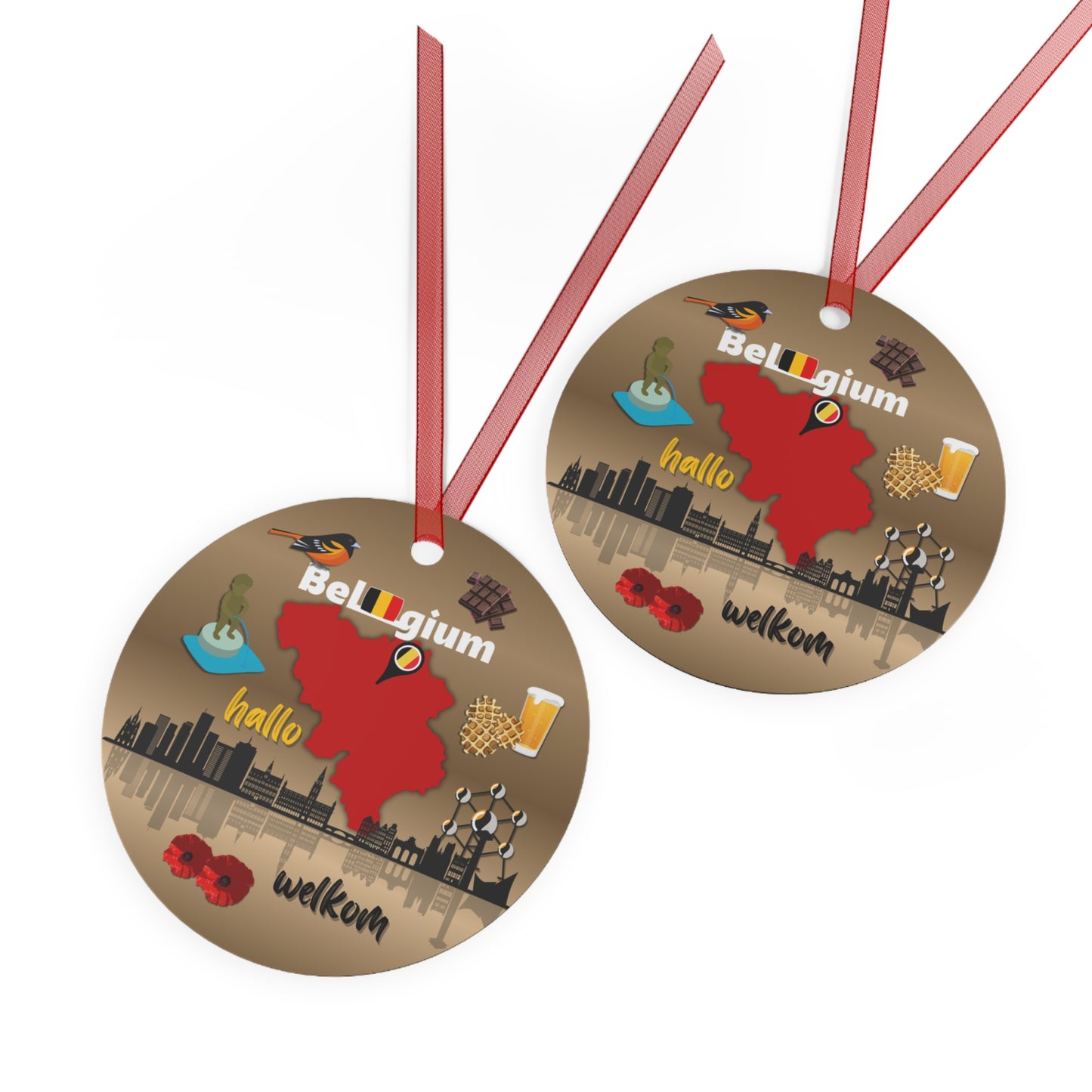 Belgium Ornament | Travel-Inspired Souvenir, Keepsake Modern Gift | Waffles Chocolate